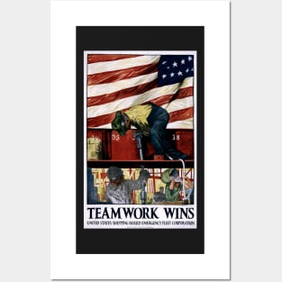 Restored Reprint of World War I US "Teamwork Wins" Propaganda Print Posters and Art